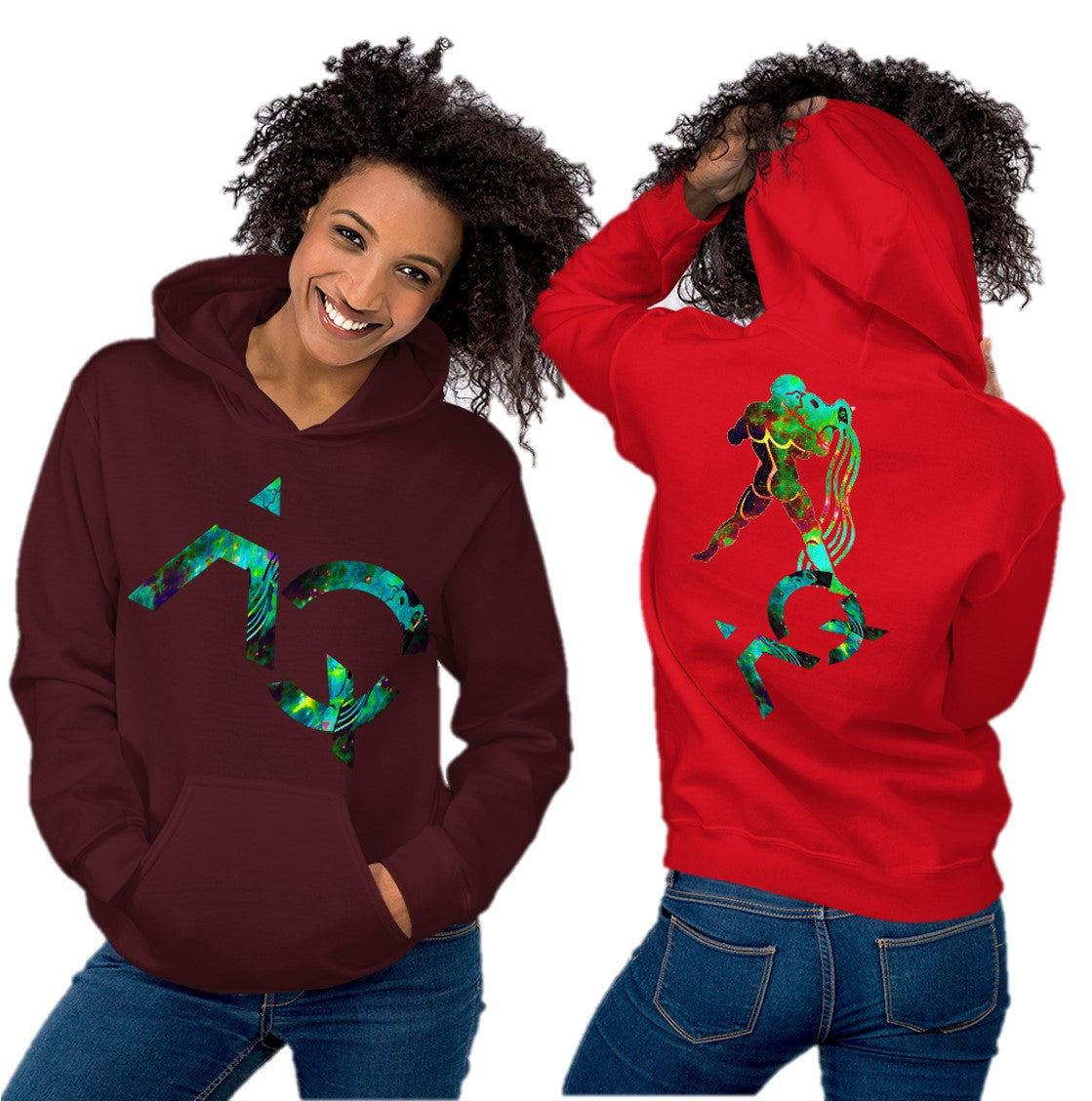 Hoodie for Girls-black, white, blue, pink, grey. Aquarius Star Sign. WickedYo.